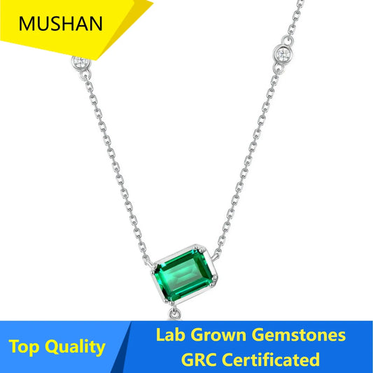 MUSHAN Luxury Jewelry 925 Sterling Silver Chain Pendant Necklace Lab Grown Emerald Ruby Gemstones Necklaces Pendants GRC Jewelry