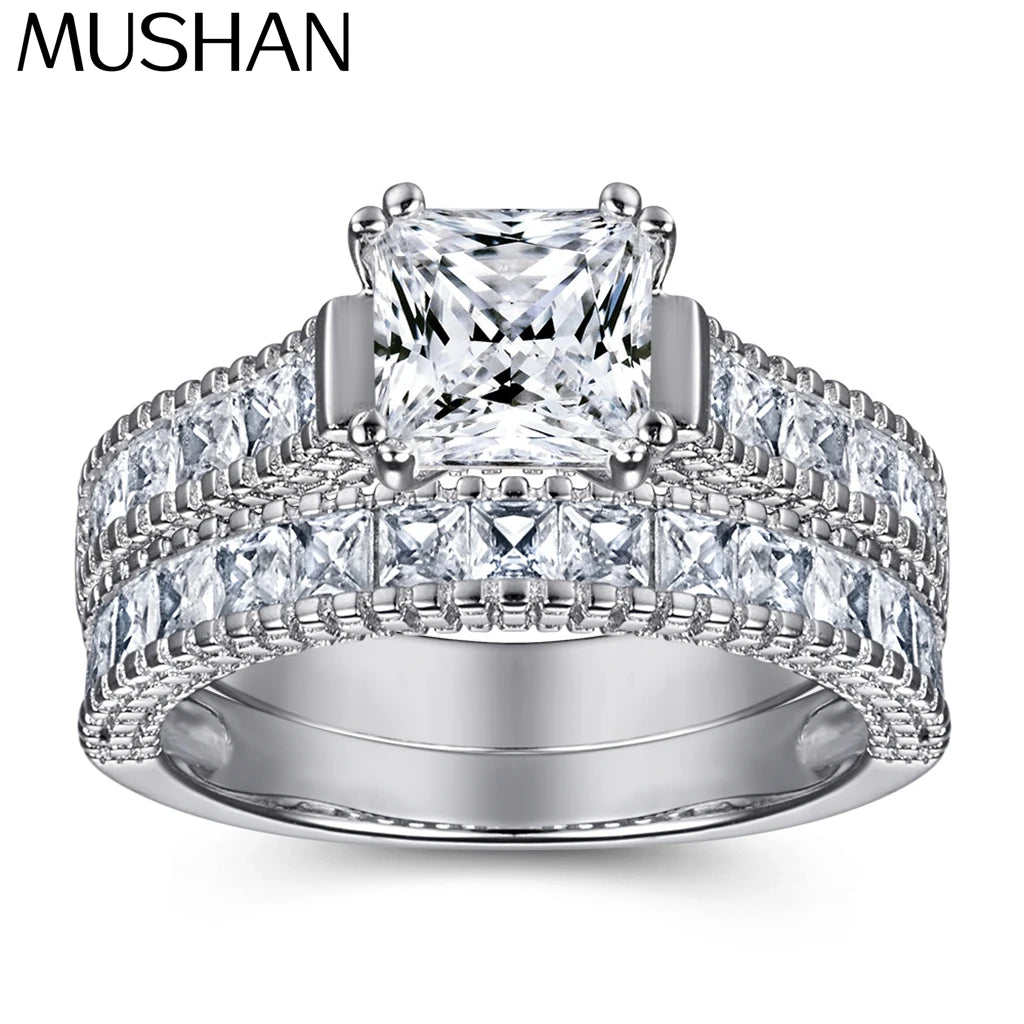 MuShan Jewelry 925 Sterling Silver Rings Bands Rings Bands Ring 7A Cubic Zirconia Rings Bands Timeless Anniversary  Women Gift