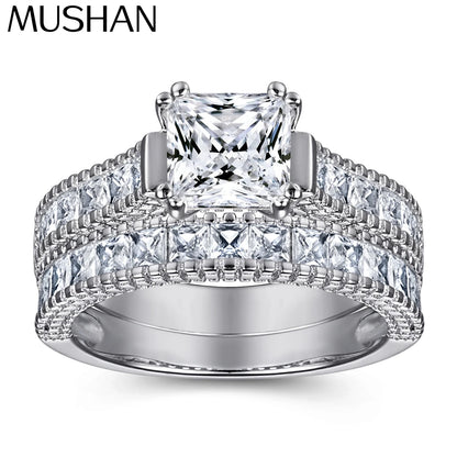 MuShan Jewelry 925 Sterling Silver Rings Bands Rings Bands Ring 7A Cubic Zirconia Rings Bands Timeless Anniversary  Women Gift