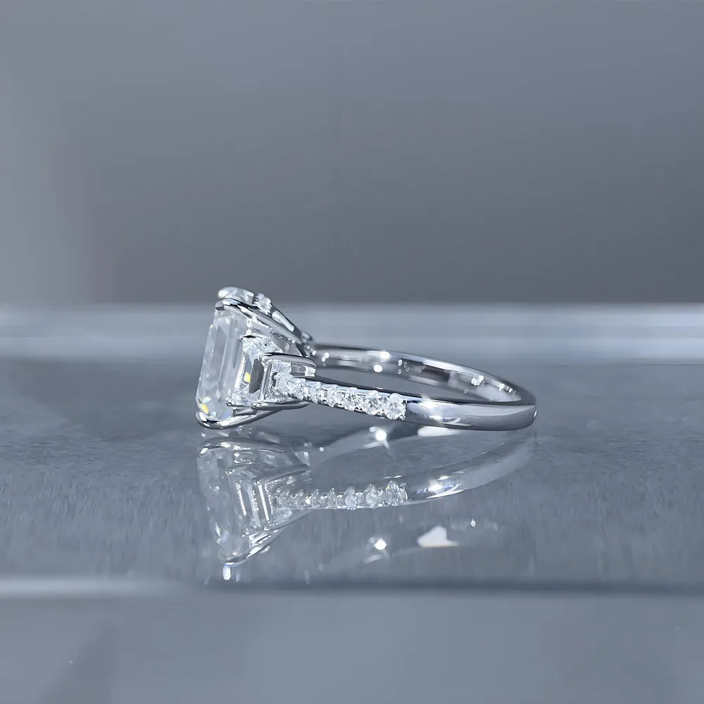MUSHAN Luxury Jewelry 925 Sterling Silver Ring Band Women GRA Certificated Moissanite Diamond Emerald D Color Rings Fine Jewelry