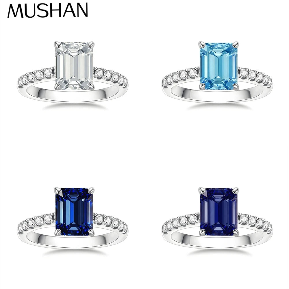 MuShan Designer Jewelry 925 Sterling Silver Ring Lab Grown Emerald Round Formal Ring for Women 18K Gold Plated Anniversary Rings