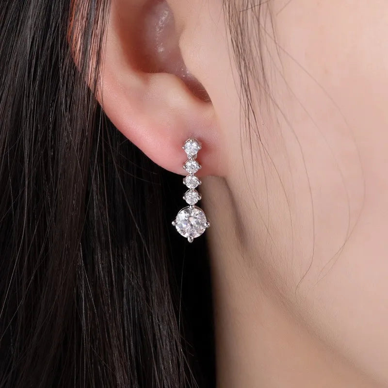 MuShan Designer Jewelry 925 Sterling Silver Ear Line Moissanite Party Platinum Plated for Girlfriend MST Patent Earrings