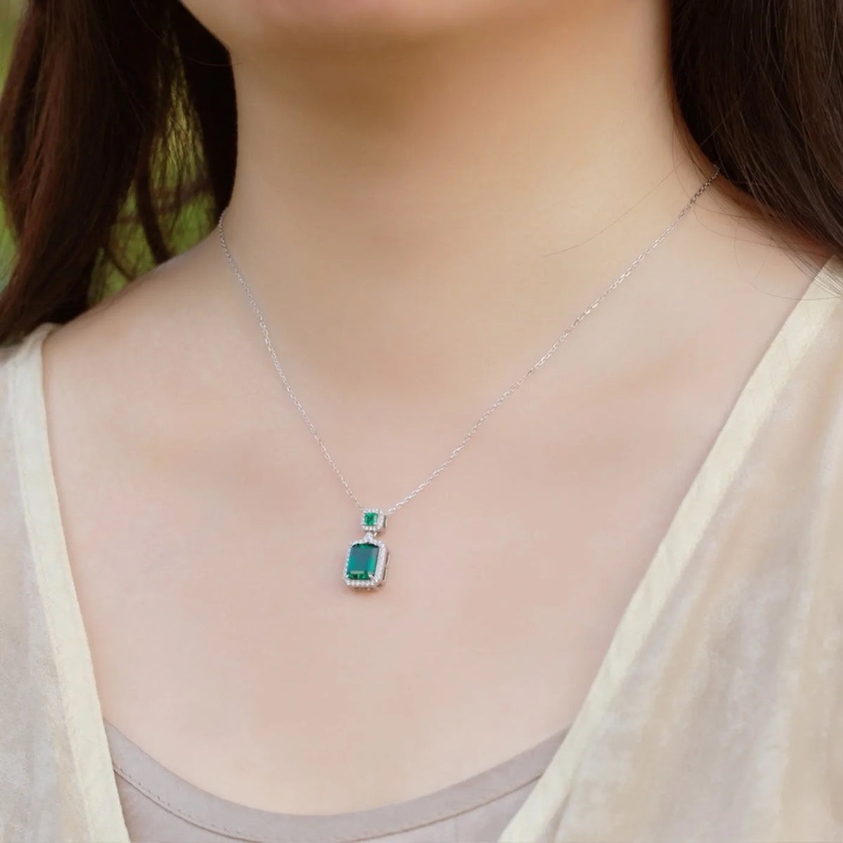 MUSHAN Luxury Jewelry 925 Sterling Silver Chain Pendant Necklace Lab Grown Emerald Ruby Gemstones Necklaces Pendants GRC Jewelry