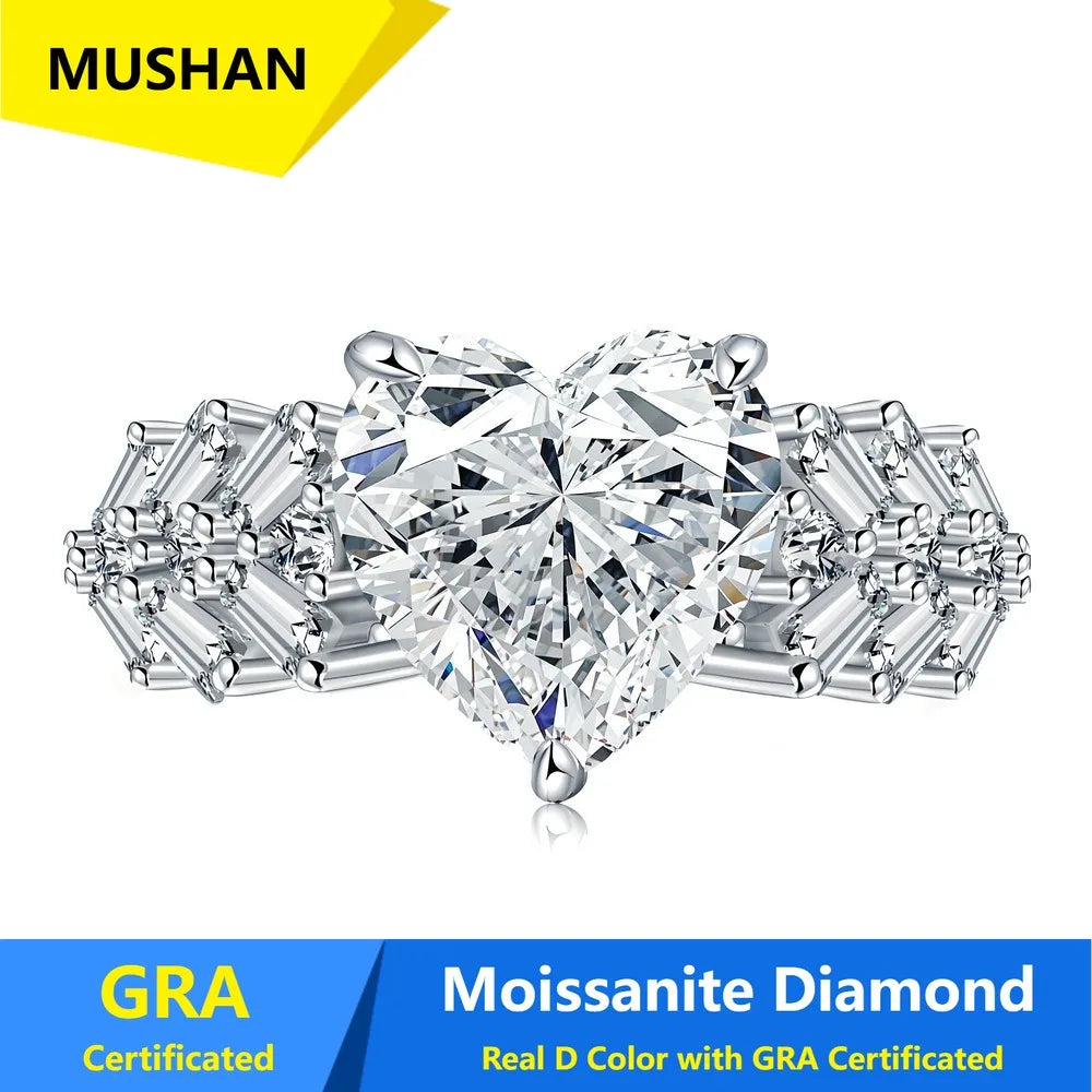 Bague MUSHAN Luxury Jewelry en argent sterling 925 pour femme, diamant moissanite taille émeraude certifié GRA, couleur D, joaillerie fine
