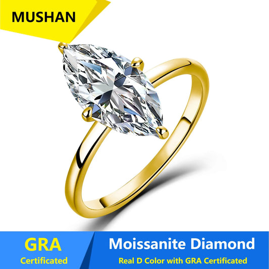 MUSHAN Luxury Jewelry 925 Sterling Silver Ring Band Women GRA Certificated Moissanite Diamond Emerald D Color Rings Fine Jewelry