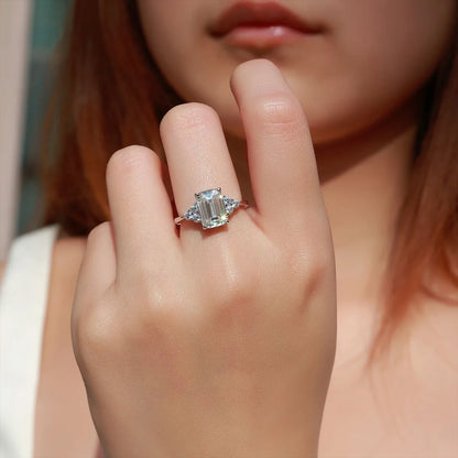 MUSHAN Luxury Jewelry 925 Sterling Silver Ring Band Women GRA Certificated Moissanite Diamond Emerald D Color Rings Fine Jewelry