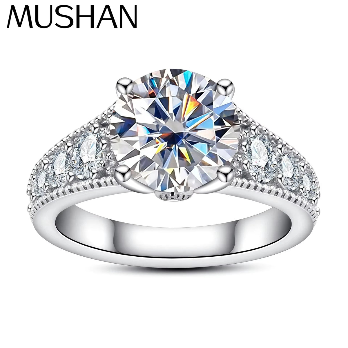 Anillo de plata de ley 925 de la marca MuShan, anillo de moissanita para enamorados, chapado en oro auténtico de 18K, anillos finos con patente MST