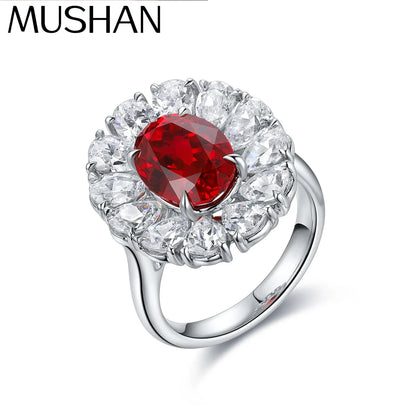 MUSHAN Custom Jewelry 925 Sterling Silver Ring Lab Red Green Emerald Radiant Vintage Ring for Women 18K Gold Plated Rings