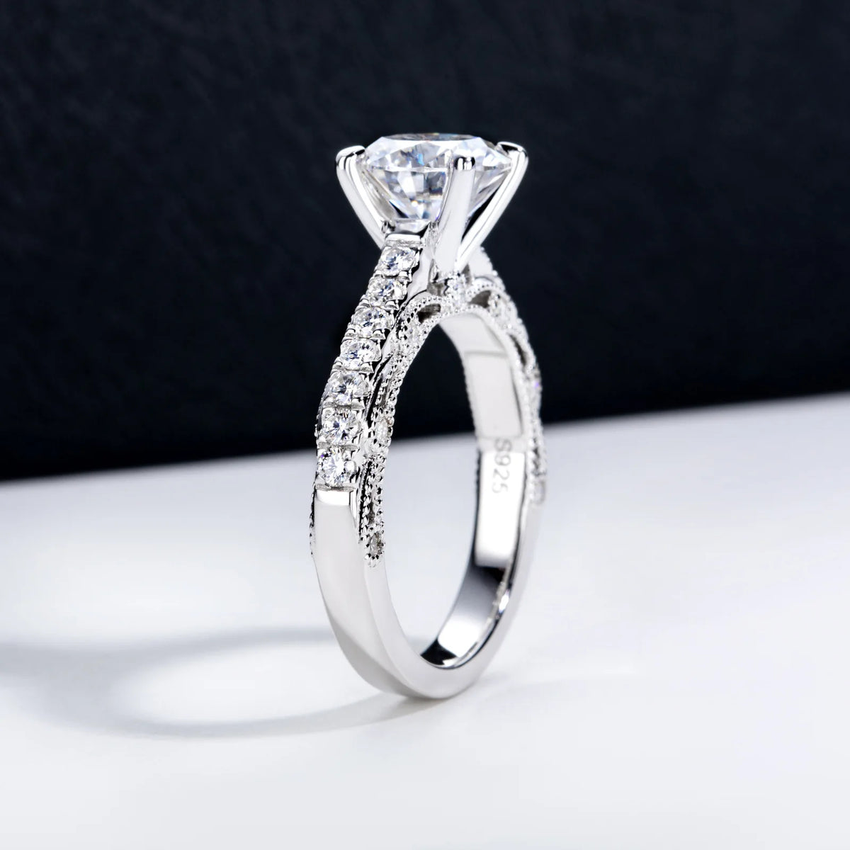 Anillo de compromiso de plata de ley 925 con moissanita de la marca MuShan para pareja, bañado en oro auténtico de 18 quilates, joyería con patente MST