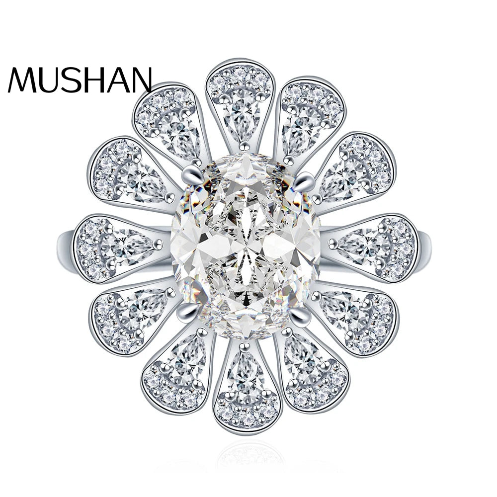 Anillo de compromiso de plata de ley 925 marca MuShan con diamante de moissanita, color D, VVS1, para mujer, joyería fina con patente MST