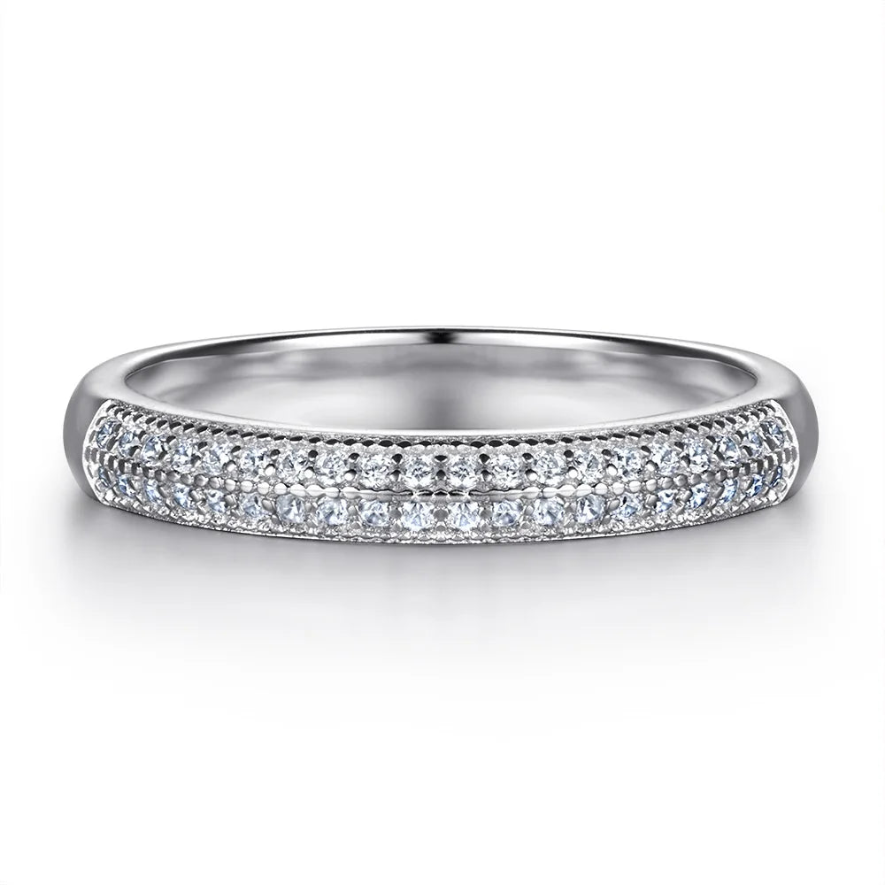 MuShan Jewelry 925 Sterling Silver Rings Bands Rings Bands Ring 7A Cubic Zirconia Rings Bands Engagement Rings Bands  Women Gift