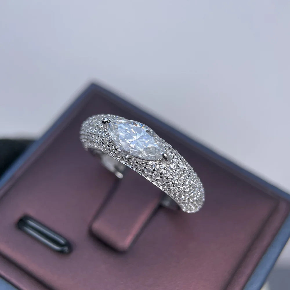 Anillo de compromiso de plata de ley 925 marca MuShan con diamante de moissanita, color D, VVS1, joyería fina patentada MST para mujer