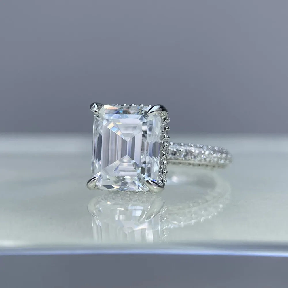 Anillo de joyería de lujo MUSHAN de plata de ley 925 para mujer, anillo de diamantes de moissanita con certificado GRA, color D, esmeralda, joyería fina