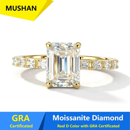 Bague MUSHAN Luxury Jewelry en argent sterling 925 pour femme, diamant moissanite taille émeraude certifié GRA, couleur D, bijou raffiné