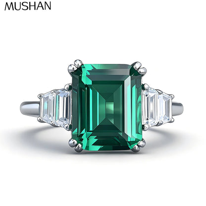 MuShan Designer Jewelry 925 Sterling Silver Ring Green High Carbon Diamond Gemstones Rings Band for Women Rhodium Plated Rings