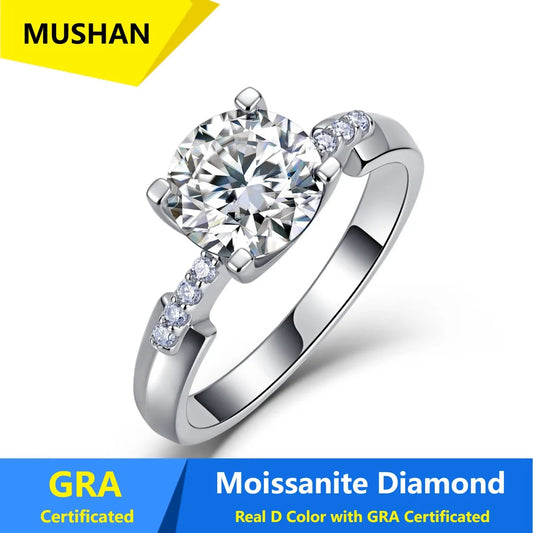 MUSHAN Luxury Jewelry 925 Sterling Silver Ring Band Women GRA Certificated Moissanite Diamond Emerald D Color Rings Fine Jewelry