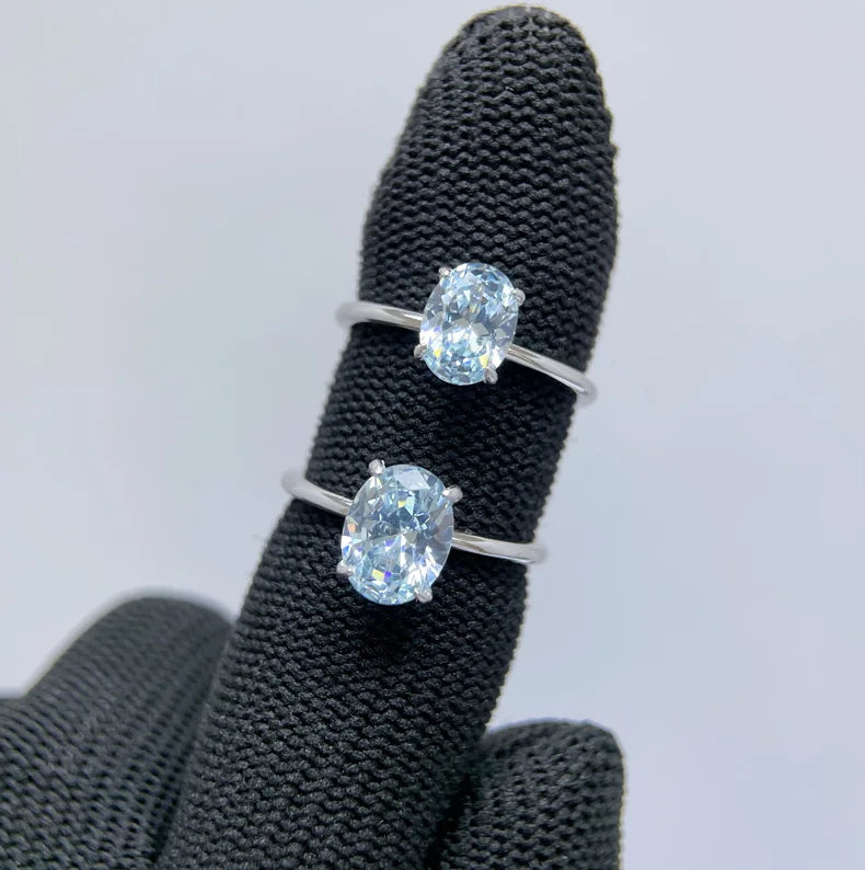 MUSHAN Luxury Jewelry S925 Silver Mint Green Oval Ring  Women'S Simple Ring Finger Ring Diamond Ring